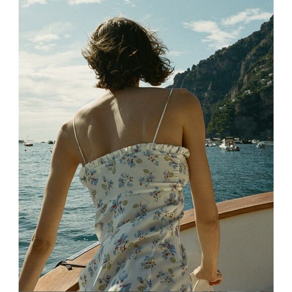 Doen Sandia Floral Ruffle Silk Blend Twill Midi Dress, New, Size 4 - Picture 13 of 13